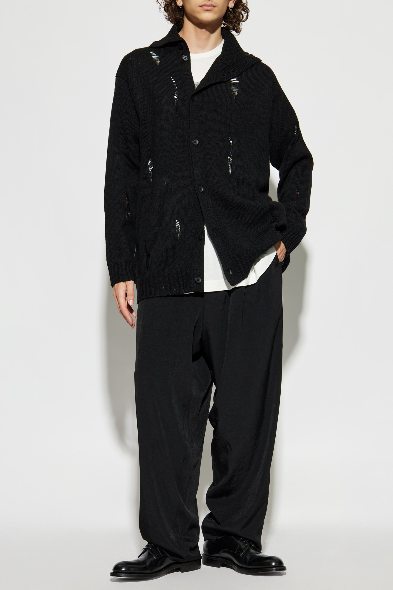 ★1993-4aw Yohji Yamamoto black mode knit yohji yamamoto POUR HOMME×DAINESE Padded Zip Knit Black 48